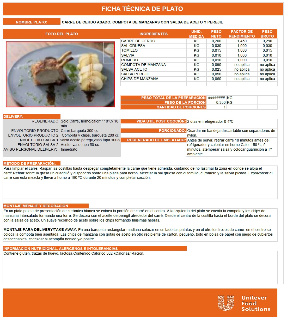 Plantilla Ficha Técnica Recetas